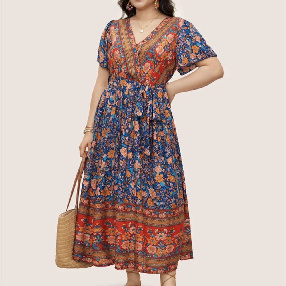 BloomChic Floral Maxi Dress - Red and Blue